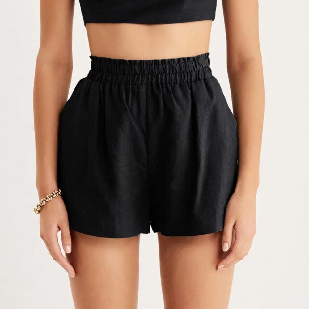 NWT RUMER THE LABEL LouLou Short Linen Black XS